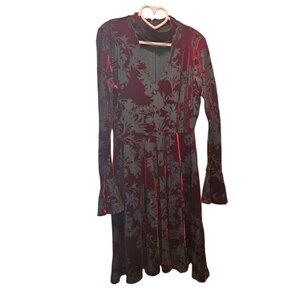 Ivanka Trump Red & Black Velvet Floral Long Sleeve Midi Dress Size 4